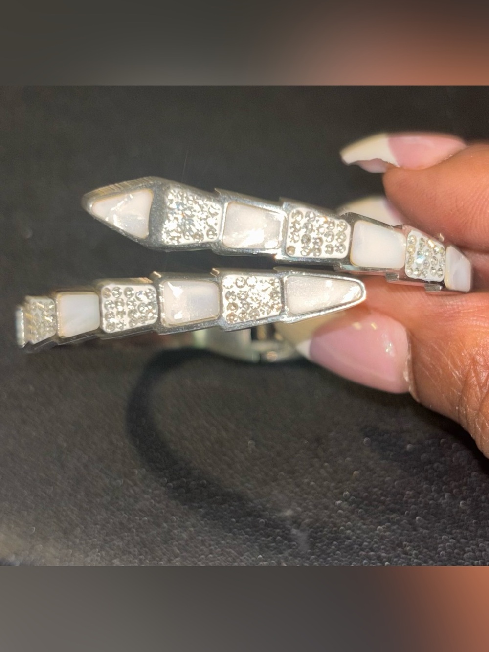 White and Silver Diamond Hinged Bracelet